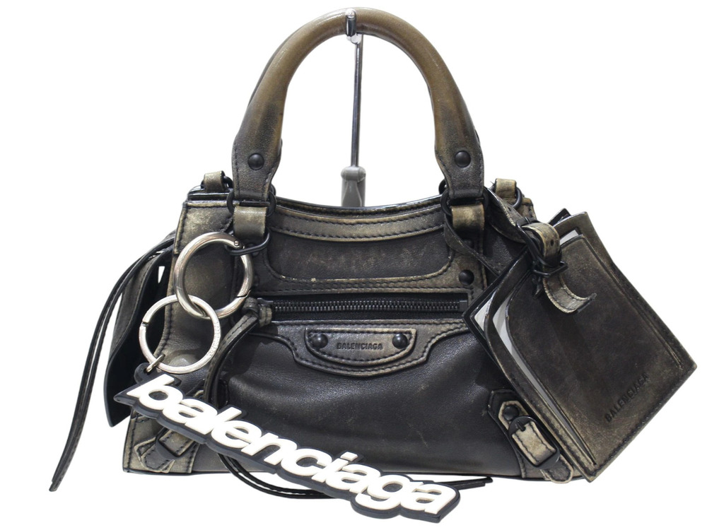 Balenciaga Brown Green City Shoulder Khaki Bag Leather 2way Neo Brown Green